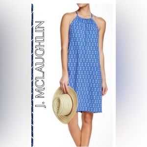 J. McLaughlin Catalina Cloth Maria Halter Blue Saddle Print Dress - size M